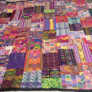Large Vibrant patchwork quilt tapestry Handwoven Guatemalan Huipil textiles